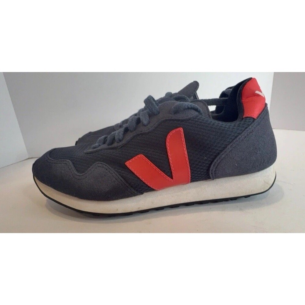 Veja Rio Branco Alveomesh Sneakers Navy Blue Orange Fluo Suede Low Top US 6